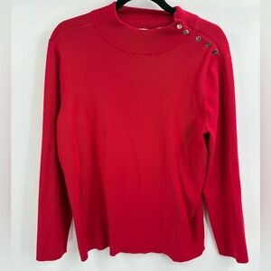 Chicos mock cowl neck red lenzing polyester silver button sweater size 3 Us xl